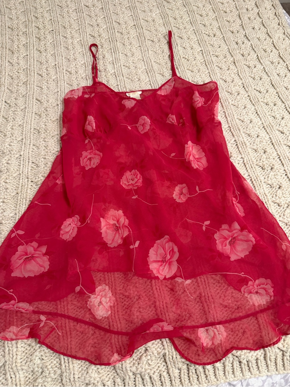 Ashley Stewart Red Floral Sheer Chemise